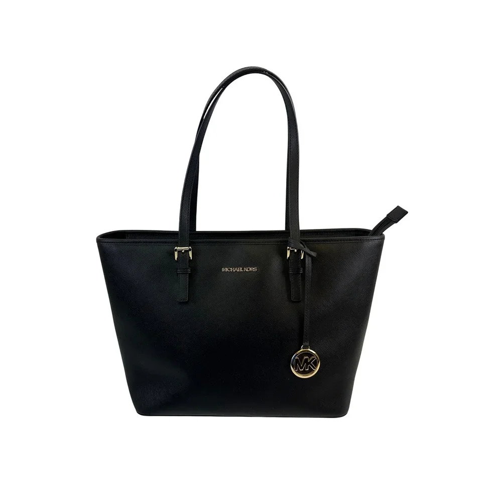 Michael Kors Jet Set Travel Tote Black Saffiano Leather Bag Large Zip 38F7GTVT3L